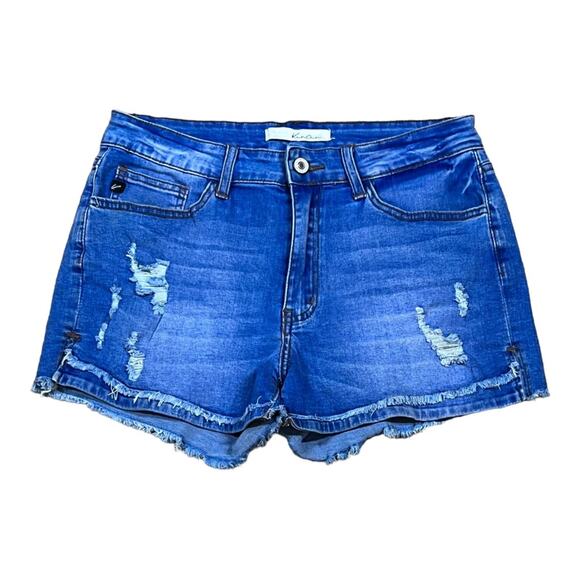 KanCan Distressed Mid-Rise Denim Shorts - Picture 1 of 3